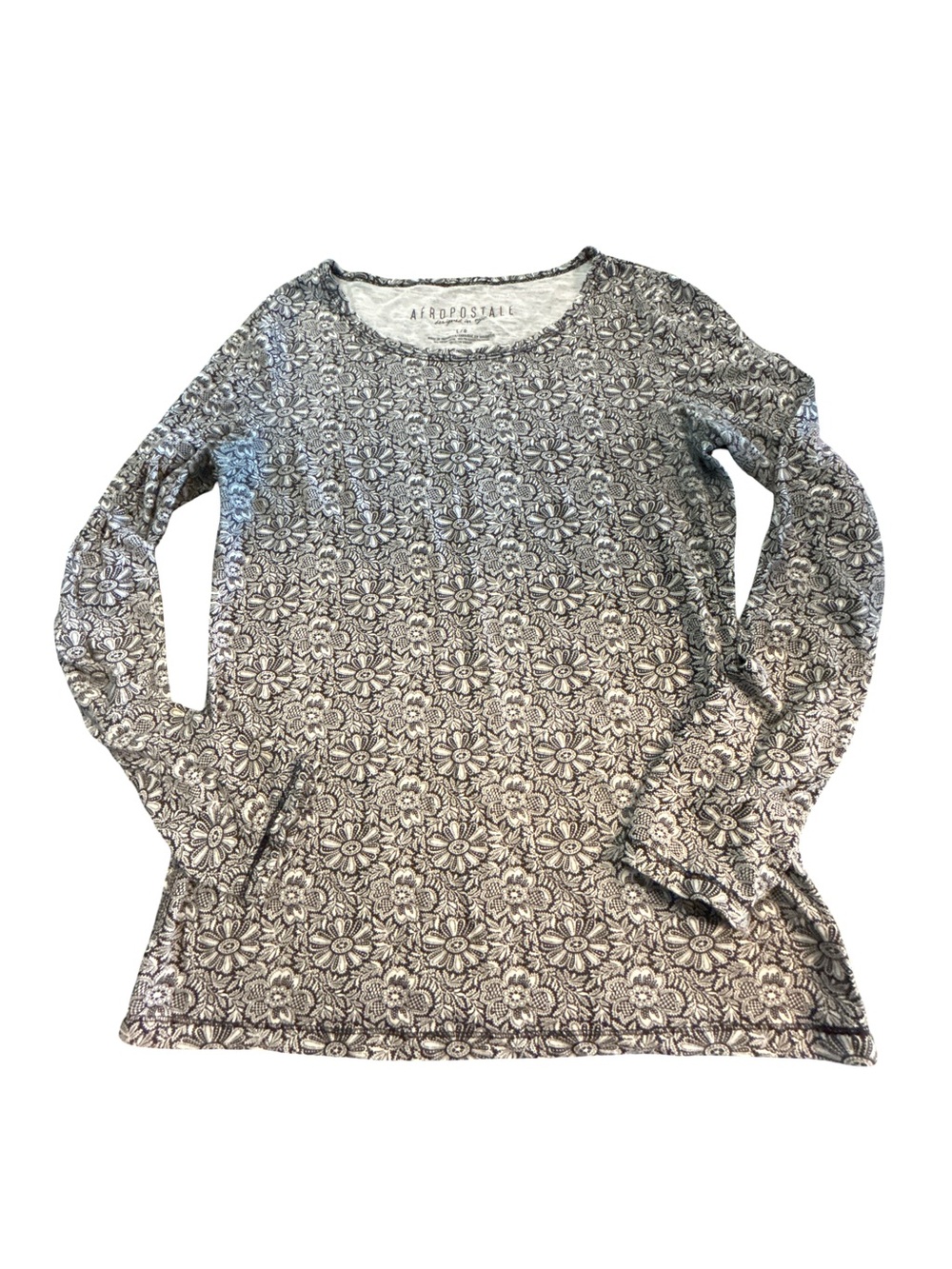 Aéropostale Floral Cottagecore Lace Print Long Sleeve Top Black & White Large
